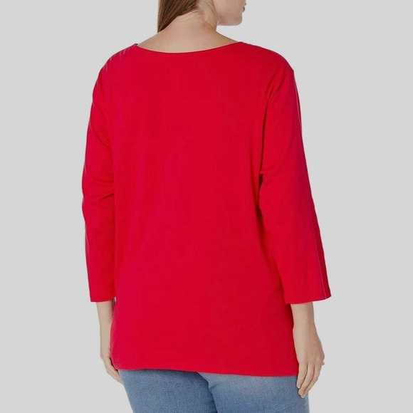 Alfred Dunner Red Bon Voyage Embroidered 3/4 Sleeve Top XL - Picture 2 of 8
